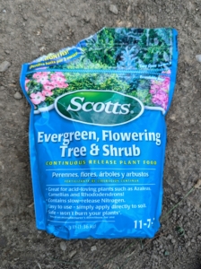 A good fertilizer made especially for the type of plant is used. This Scotts Miracle-Gro Evergreen, Flowering Tree & Shrub fertilizer is fortified to help with transplant survival, increased water and nutrient absorption, and to encourage vigorous root growth and lush foliage.