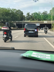 The next day we went to the Palace of Versailles where the Grand Prix equestrian competition was held. Here we are riding behind Snoop and two "outriders" who made sure we did not get caught up in bad traffic.