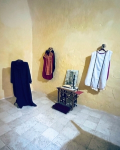 These are some of the vestments worn by the Franciscan monks at the convent.