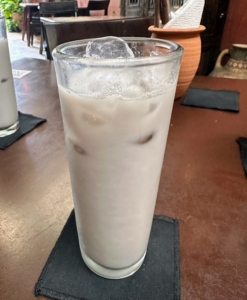 Next, was a stop at Negro Huitlacoxe, a restaurant in Tulum. This is a refreshing glass of horchata made with rice milk, corn milk, cinnamon, sugar, and vanilla.