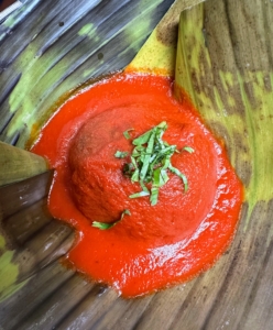 This was a favorite on the trip - tomato tamal with steamed ricotta cheese cooked in tomato sauce and served on a banana leaf.