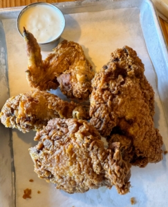 We had the crispiest fried chicken served with homemade ranch dressing.