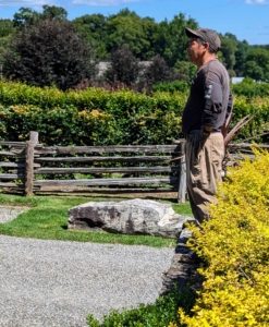 Every so often, Phurba stops to assess his work from a distance. He considers the overall shape of each hedge and shrub as well as how all four quadrants look together.