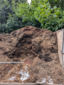 Fortunately, I am able to make lots of mulch, and compost, right here at my farm. During the course of the year, my outdoor grounds crew amasses large amounts of organic debris – felled trees, branches, leaves, etc., but none of the material goes to waste. It is either repurposed quickly as milled lumber or made into mulch and compost.