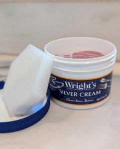 Wright’s Silver Cream is a gentle all-purpose polish that works on all types of silver. It also works nicely on stainless steel and chrome. I've been using Wright's for years.