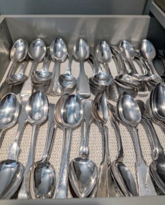 Once in the drawer, the spoons are organized by size, function, and style. Spoons also come in many interesting forms – teaspoon, dessert spoon, table spoon, sugar spoon, spoons for basting, spoons for scooping, and even spoons for sifting.