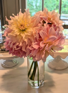 This arrangement is on another counter in my servery – just a handful in a vase. Flower arrangements do not have to be huge or elaborate to be stunning.