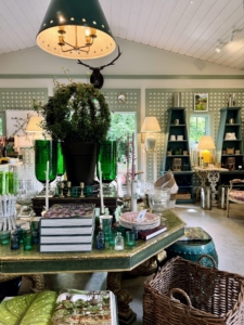 Home decorating and gardening books, tableware, baskets, and of course, hand made, one-of-a-kind ceramic lamps by artist Christopher Spitzmiller.