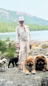 And here I am with my loyal and gorgeous dogs - out for a refreshing hike around Jordan Pond in Acadia National Park. The pond covers 187 acres and has a maximum depth of 150 feet. I walk around it every time I am in Maine.