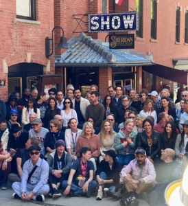 One of the film festival's traditions is to get a Main Street photo of all the participants. Here we are getting ready for the large group photo.