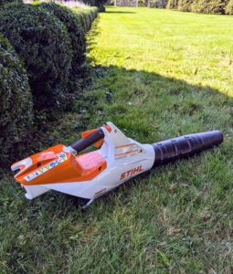 Any clippings are blown away with our battery operated STIHL blower. It's lightweight, compact, and so easy to use.