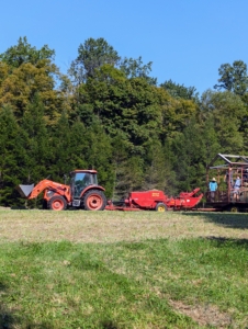 Chhiring drives the tractor and starts the process midday when there is the least amount of moisture. Here he is driving our trusted Kubota tractor.