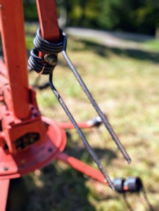 Here is a closer look at the tines, or moving forks, which aerate or “wuffle” the hay and speed up the drying process.