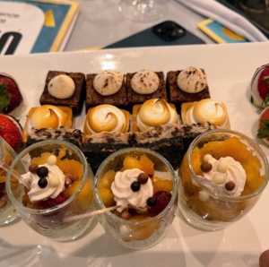 Dessert was a tray of family style sweets for each table.