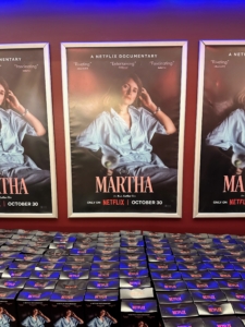 Inside, official movie posters and custom MARTHA popcorn boxes.