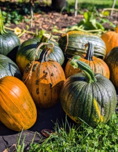 Most pumpkin varieties take between 90 and 120 days to grow. It's always exciting to see how many colorful pumpkins we'll get each year.