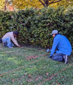 My maze is drawn out on a map, so it is important to refer to it every time something new is added. The area is measured multiple times before the actual sod is cut and removed.