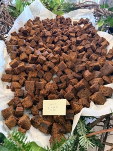 Chef Clare served her famous ginger cake in bite sized pieces held in a five-foot long grapevine basket.