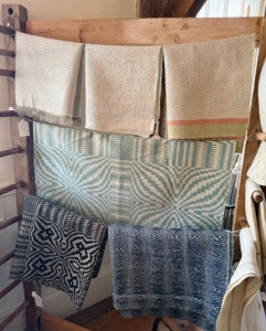 These are handwoven textiles from @hetchellhandwovens inspired by 19th century overshot, Bronson lace, and huck weaves and made on an 1800s century barn loom.