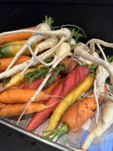 What a bounty of colorful and flavorful vegetables. They'll be stored in the refrigerator until I can cook them.