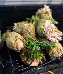 Celeriac is a concentrated source of many nutrients, including vitamins C, K, B6, potassium, phosphorous, and fiber. I will make some delicious soup out of these. The celeriac is also scrubbed thoroughly and placed into the refrigerator. I am always so excited to see what comes out of the garden. If you haven’t tasted them yet, give parsnips and celeriac a try – you’ll be glad you did.