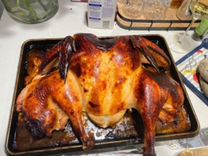 The turkey - golden brown.