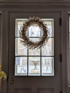 This wreath is on the door to my courtyard, where display lots of tropical plants during summer.