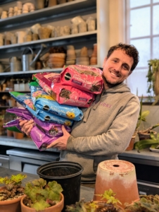 For growing begonias indoors, use a soil-less mix – one that is mostly peat-moss based with additional perlite and/or vermiculite to improve aeration around the roots. For repotting, Ryan combines three different kinds from Miracle-Gro - Moisture Control to prevent under and over watering, one made especially for African Violets, and an Orchid Potting Mix - both of which are well-draining, coarse formulas.