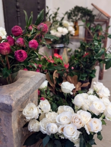 And in this corner, a collection of freshly cut roses and peonies.