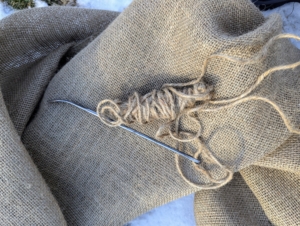 All the sewing is done using five-inch or eight-inch long craft needles specifically made for working with jute – every member of the outdoor grounds crew has his own needle. These needles have large eyes and bent tips.