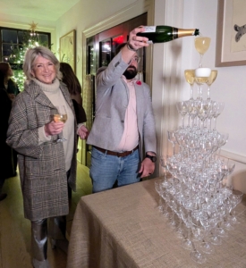 Here I am watching as the champagne tower was filled - and not a drop spilled.