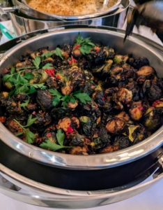 This is Charred Brussels Sprouts with Fresno Chilis and Hot Honey.