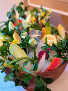 There were lots of mini bites to start, such as these fresh crudités with special sauces and dips.