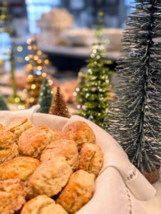 Homemade biscuits were served in another basket.