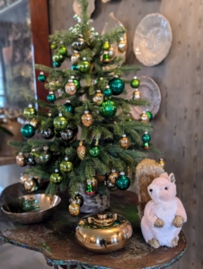 All the rooms in my Winter House are decorated for the holidays. I try to do it a little differently every time, but it always includes lots of trees - big, small, green, gold, and silver.