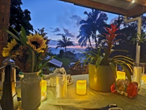 Sarah Elwell from Da Kine Hawaii sent me this beautiful sunset image. It is of the Thanksgiving table before dinner and the beautiful view of the ocean from her mother's home in Maui!