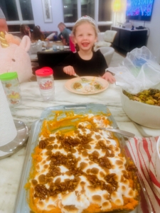 Tim made my Sweet Potato Casserole with Marshmallows and added homemade candied pecans.