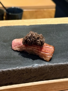 And the last piece was Wagyu Beef Myazaki seared with homemade soy sauce and topped with shaved black truffle. We all loved every course.