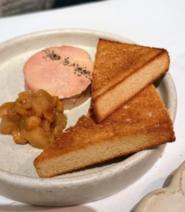 This is Foi Gras Torchon with pear chutney and toasted brioche.