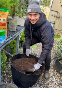 Here's our NYBG gardening intern, Matthew Orego, preparing the potting mix. I always instruct my crew to have everything they need before starting a project to avoid interruptions during the process.