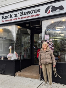 Here I am in front of Rock 'N Rescue, an animal adoption center and community cat and kitten therapy facility. This larger location opened last fall and is now able to accept more pets and expand its foster and adoption outreach.