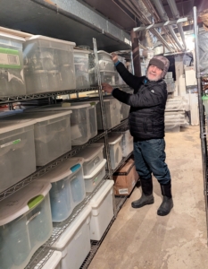 When it's really cold outside, my crew works indoors. Here's Fernando organizing one of my basement spaces, so we always know where to find items when needed.