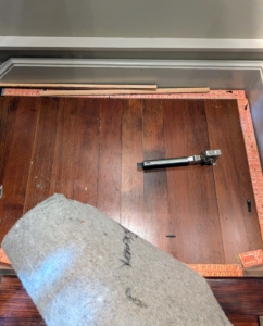 After the old material is removed, the carpet tack strips are replaced. These strips are narrow lengths of wood used to keep the carpet in place.