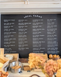 On this wall, Mast lists the local farmers that provide the products sold and used.