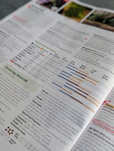 The Johnny's Selected Seeds Catalog provides tables that indicate which varieties should be planted when as well as notes on growing and how resistant the plants are to certain pests or diseases.