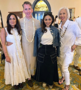 The dress code for this event was tropical whites and other neutrals. In this photo, Kevin is joined by Saks Fifth Avenue Fashion Director, Roopal Patel, fashion entrepreneur Kalyani Chawla, and Bergdorf Goodman Senior VP of Fashion Linda Fargo.