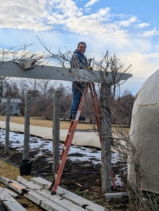 The entire job is done by hand to protect the posts and the gardens below - no big equipment can be used. Pete is close to finishing.