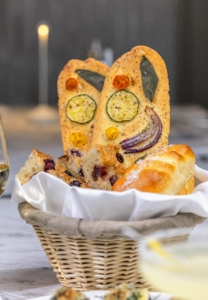 For dinner appetizers, we offer these house made bread baskets. Each one has JuneBug’s garden flatbreads, grape-rosemary focaccia, and warm Parker House rolls. This is a very popular appetizer - when one table gets theirs, all the guests at surrounding tables start ordering their own.