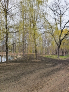 The surrounding landscape is also cleared and leveled.