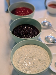 ... and served with three sauce options - ketchup, barbecue sauce, and Green Goddess.